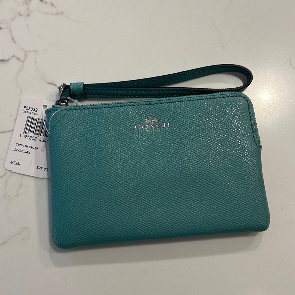 Coach Leather Corner Zip Wristlet Clutch
